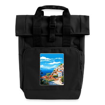 Hydra Greece Travel Poster Souvenir Postcard Paint - Roll Top Backpack with Two Handles - black - Front
