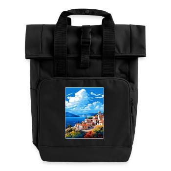 Hydra Greece Travel Poster Souvenir Postcard Paint - Roll Top Backpack with Two Handles - black - Front