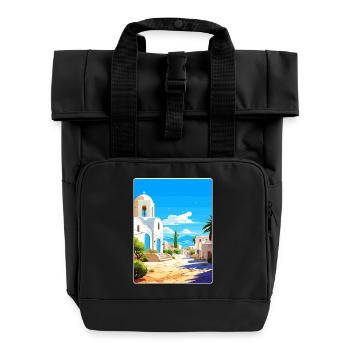 Kos Greece Travel Poster Souvenir Postcard Paint - Roll Top Backpack with Two Handles - black - Front