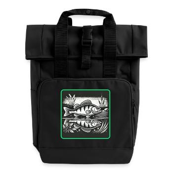 Perch predatory fish design - Roll Top Backpack with Two Handles - black - Front