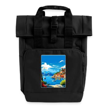 Parga Grèce Affiche de voyage Souvenir Carte Postale Peinture - Sac à dos Roll Top à deux anses - noir - Devant