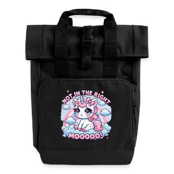 Sad Unicorn in a "Not in the right Mood" - Roll Top Backpack with Two Handles - black - Front