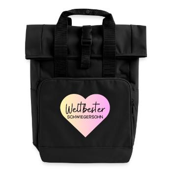 Weltbester Schwiegersohn! Personalisierbar - Rolltop Rucksack mit zwei Griffen - Schwarz - Vorne