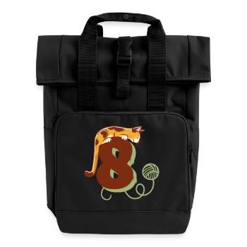 Cat Number 8 - Roll Top Backpack with Two Handles - black - Front