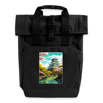 Osaka Japon Voyage Affiche Souvenir Carte Postale Peinture - Sac à dos Roll Top à deux anses - noir - Devant