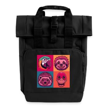 Pop Art Halloween Animaux Sourire Hérisson Perroquet Canard - Sac à dos Roll Top à deux anses - noir - Devant