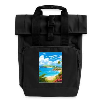 Antigua und Barbuda Karibik Reiseposterkarte - Rolltop Rucksack mit zwei Griffen - Schwarz - Vorne