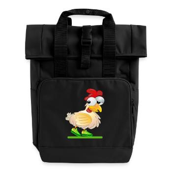 HÜHNER COMIC LAUFEN RENNEN - Rolltop Rucksack mit zwei Griffen - Schwarz - Vorne