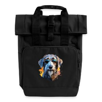 Wolfhound with sunglasses - Roll Top Backpack with Two Handles - black - Front