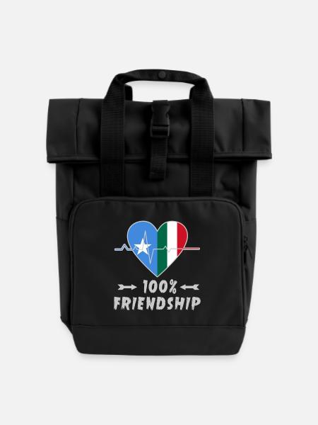 Somalia and Italy 100% friendship - Roll Top Backpack with Two Handles - black
