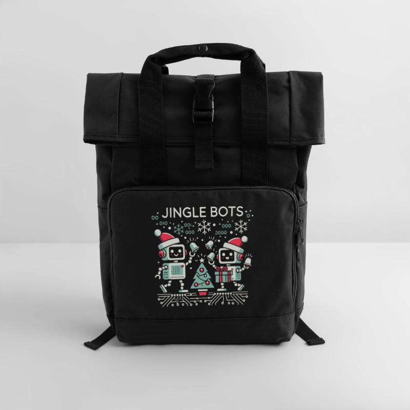 Jingle Bots - Weihnachtsroboter mit Binärcode Rolltop Rucksack mit zwei Griffen