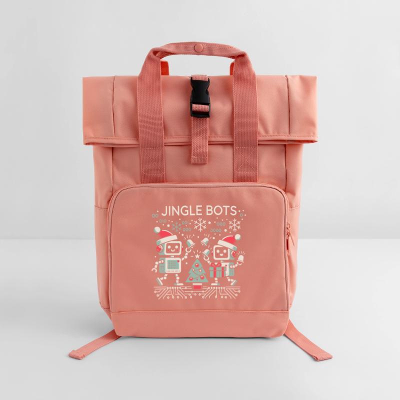 Jingle Bots - Weihnachtsroboter mit Binärcode Rolltop Rucksack mit zwei Griffen