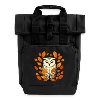 Eule und Herbstblätter - Rolltop Rucksack mit zwei Griffen - Schwarz - Vorne