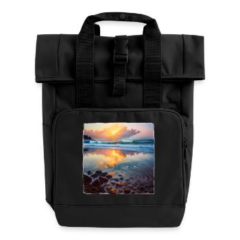 Beach Pebbles - Roll Top Backpack with Two Handles - black - Front