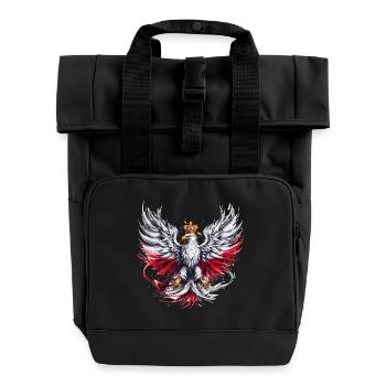 Poland Polska Polish Red White Eagle Golden Crown - Roll Top Backpack with Two Handles - black - Front