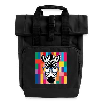 Zebra Cool mit Brille Bunt - Rolltop Rucksack mit zwei Griffen - Schwarz - Vorne