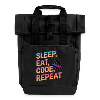Schlafen, Essen, Programmieren, Wiederholen - Rolltop Rucksack mit zwei Griffen - Schwarz - Vorne