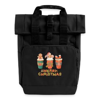 Festive Christmas Motifs on Beverage Mug - Roll Top Backpack with Two Handles - black - Front