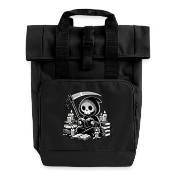Grim Reaper Bookworm with Scythe - Roll Top Backpack with Two Handles - black - Front