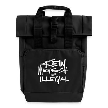 Kein Mensch ist illegal - Rolltop Rucksack mit zwei Griffen - Schwarz - Vorne
