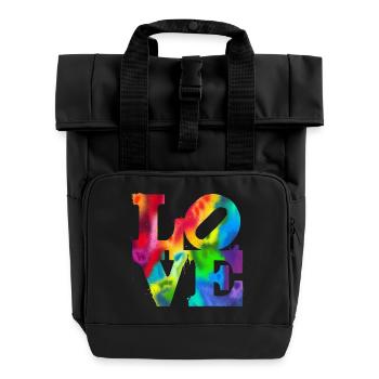 Regenbogen-Graffiti LOVE Burst - Rolltop Rucksack mit zwei Griffen - Schwarz - Vorne