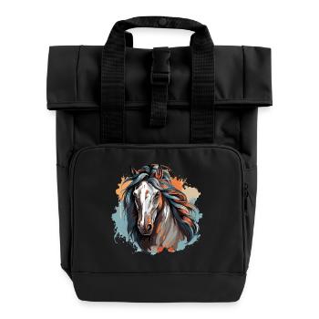 Love of horses - Roll Top Backpack with Two Handles - black - Front