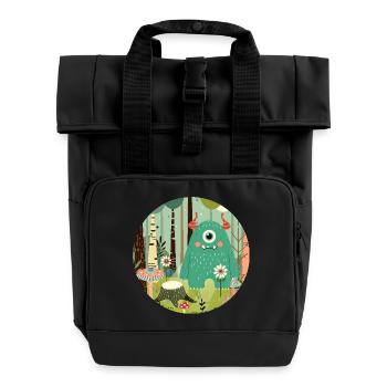 Niedliches Monster im zauberhaften Wald - Rolltop Rucksack mit zwei Griffen - Schwarz - Vorne