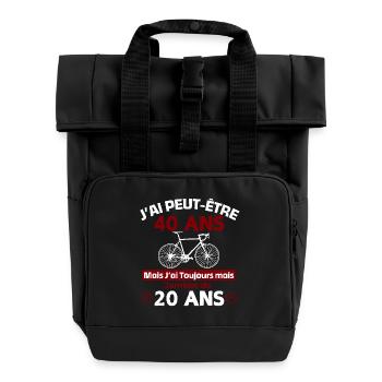 40 Years Birthday for a Cyclist Bike Gift - Roll Top Backpack with Two Handles - black - Front