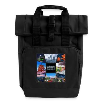 Tokio Japan Asien Collage Skyline Stadt Metropole - Rolltop Rucksack mit zwei Griffen - Schwarz - Vorne