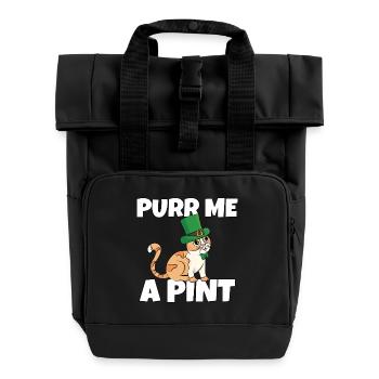St. Patricks Day Freche Durstige Katze Leprechaun - Rolltop Rucksack mit zwei Griffen - Schwarz - Vorne