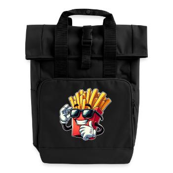Cool French Fries Cartoon Fast Food Sunglasses Cinema - Roll Top Backpack with Two Handles - black - Front