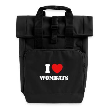 I Love Wombats - Roll Top Backpack with Two Handles - black - Front