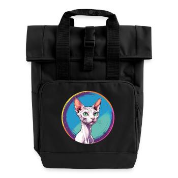 Sphynx Cat - Roll Top Backpack with Two Handles - black - Front