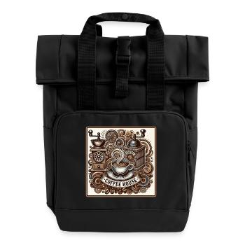 Vintage Coffeehouse Vibes - Roll Top Backpack with Two Handles - black - Front