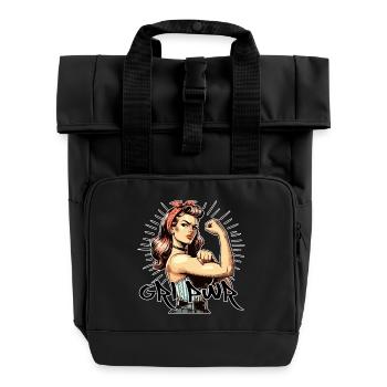 GRL PWR Frauen Power Rockabilly Style Geschenk - Rolltop Rucksack mit zwei Griffen - Schwarz - Vorne