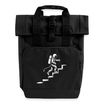Astronaut on the Stairs Space Style - Roll Top Backpack with Two Handles - black - Front