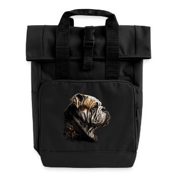 English Bulldog Art - Roll Top Backpack with Two Handles - black - Front