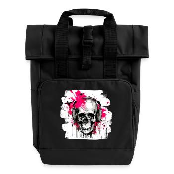 Totenschädel Tattoo Heavy Metal Rocker - Rolltop Rucksack mit zwei Griffen - Schwarz - Vorne