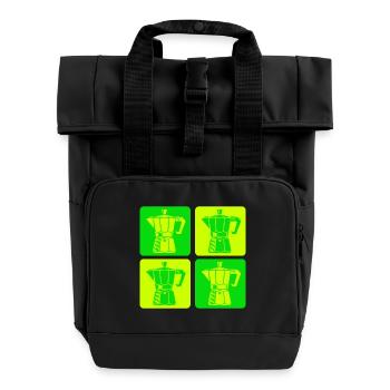 Retro Espressokocher Pop Art - Rolltop Rucksack mit zwei Griffen - Schwarz - Vorne