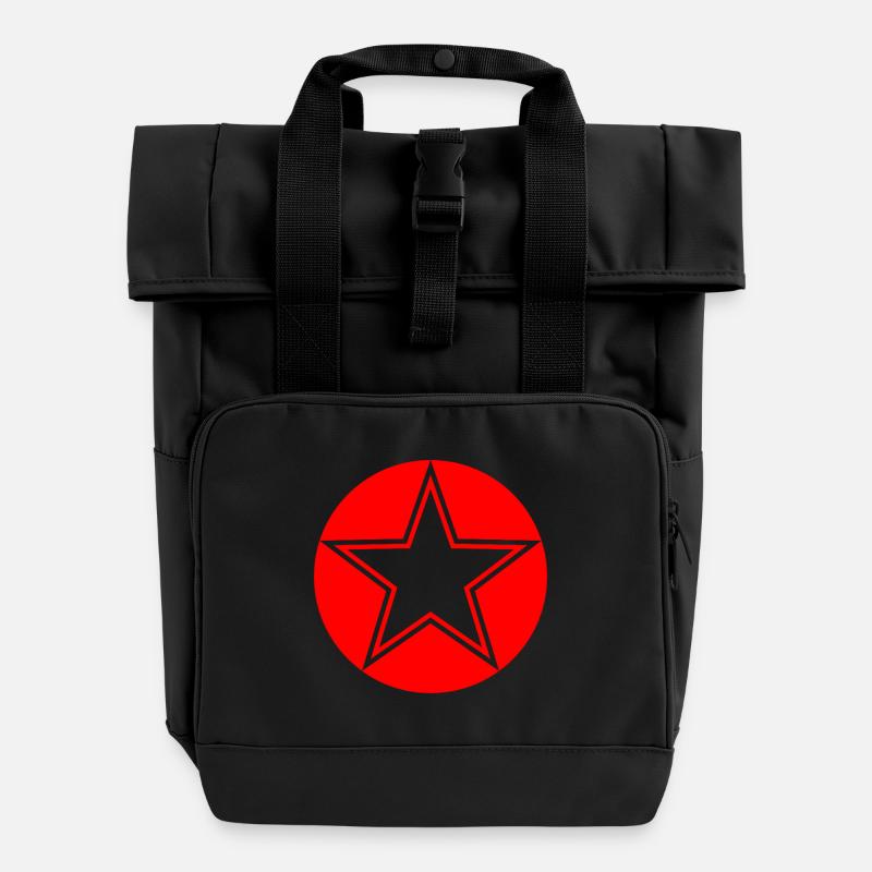 Transparent star with red border - Roll Top Backpack with Two Handles - black