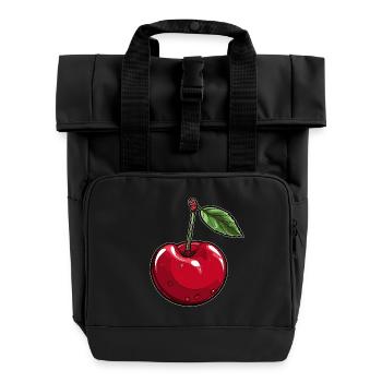 Rote Cherry Kirsche - Rolltop Rucksack mit zwei Griffen - Schwarz - Vorne