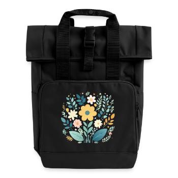 Sanfte pastellfarbene Blumenblüte - Boho Botanical - Rolltop Rucksack mit zwei Griffen - Schwarz - Vorne