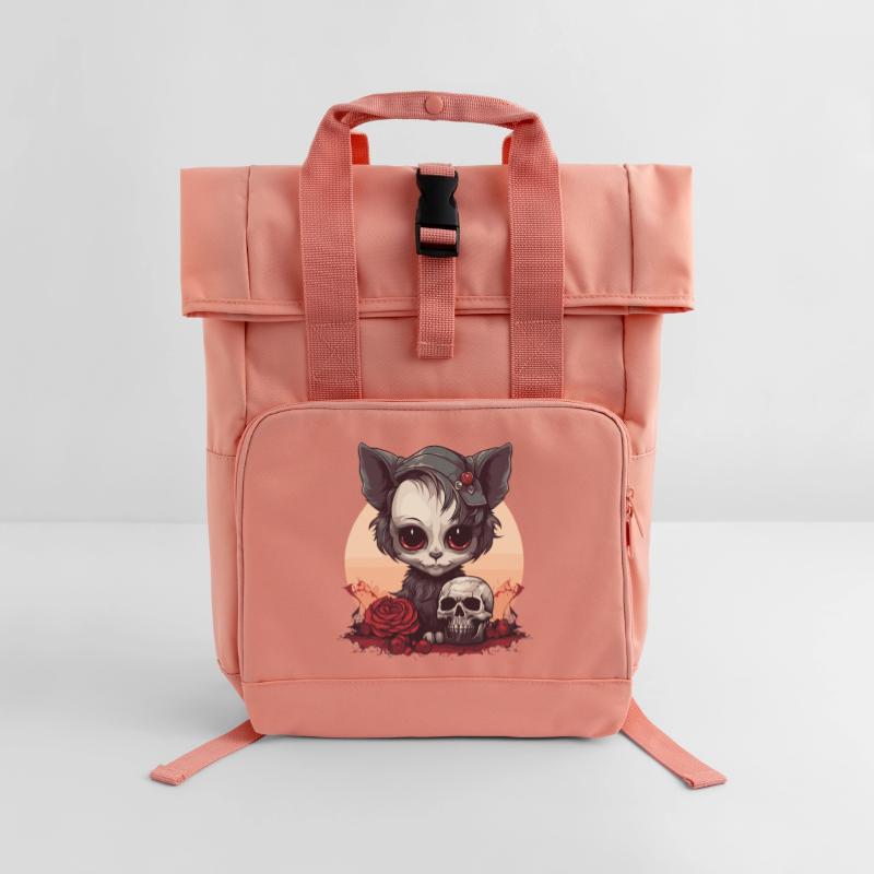 Cute Emo Gothic Kitten Roll Top Backpack with Two Handles
