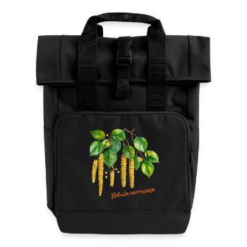 Betula verrucosa – Aquarell-Illustration - Rolltop Rucksack mit zwei Griffen - Schwarz - Vorne