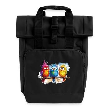 Colorful Birds Drawing Humor - Roll Top Backpack with Two Handles - black - Front