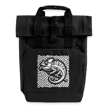 Chameleon pastel tribal art - Roll Top Backpack with Two Handles - black - Front