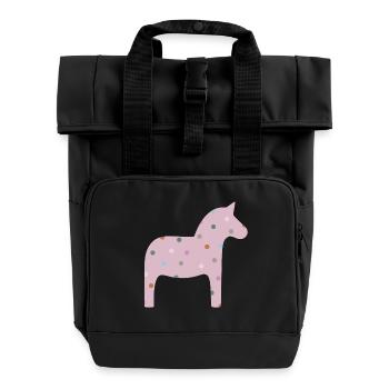 Dala Horse Dots Dots Scandinavian Decoration Scandinavian - Roll Top Backpack with Two Handles - black - Front