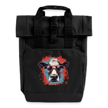 Vache avec des lunettes de nerd - Sac à dos Roll Top à deux anses - noir - Devant