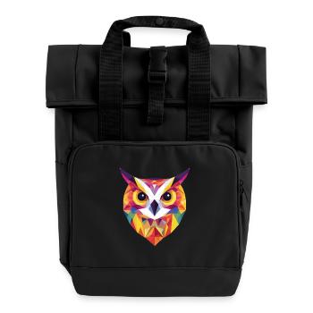 Low Poly Eule – modernes Design für Schlaue - Rolltop Rucksack mit zwei Griffen - Schwarz - Vorne