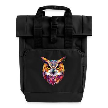 Low Poly Eule – modernes Design für Schlaue - Rolltop Rucksack mit zwei Griffen - Schwarz - Vorne